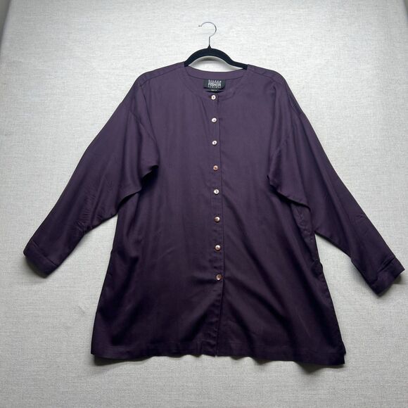 Vintage Eileen Fisher Silk Button Front Tunic Blouse Size S/M Oversized Purple - Picture 1 of 13